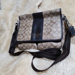 COACH Khaki Brown Chelsea Heritage Stripe Map Crossbody Bag 100% men women